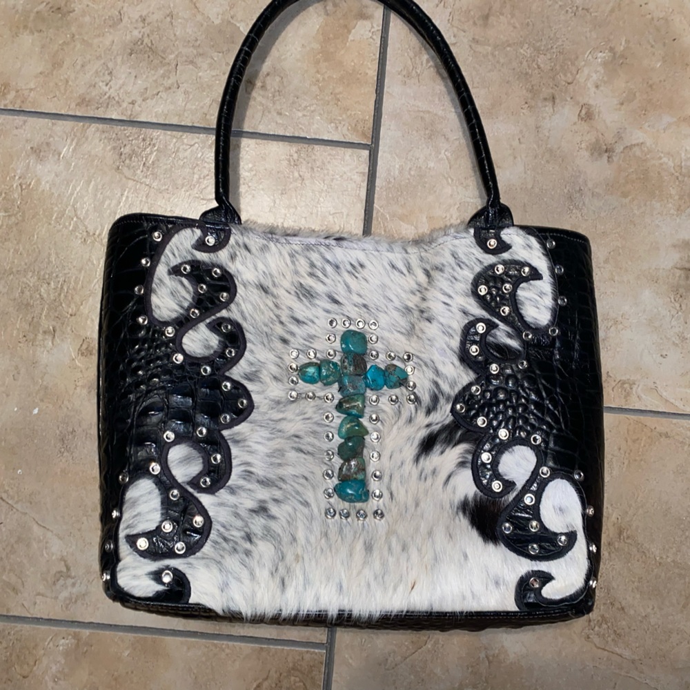 COWHIDE & TURQUOISE PURSE